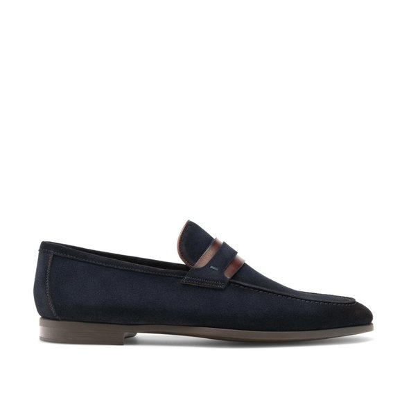Bashwood Handmade Suede Leather Navy Blue Loafers